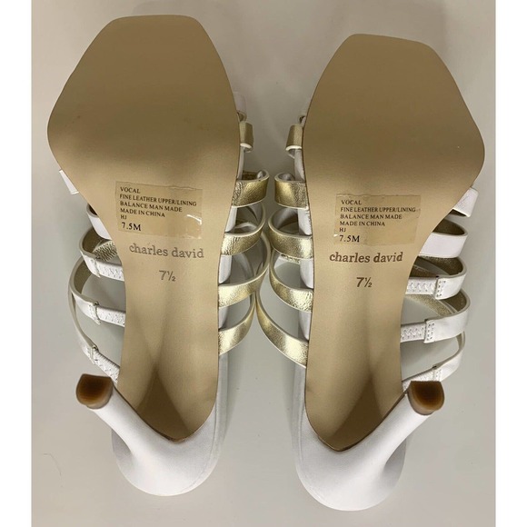 Charles David Vocal White/Gold Leather Metallic Heel Sandal Women’s Size 7.5 - Picture 7 of 10